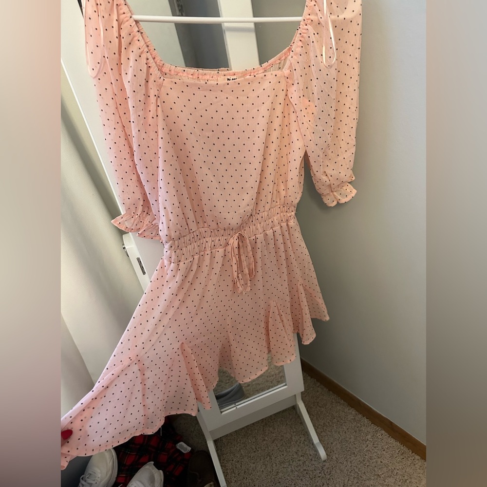 Pink with black polka dots romper